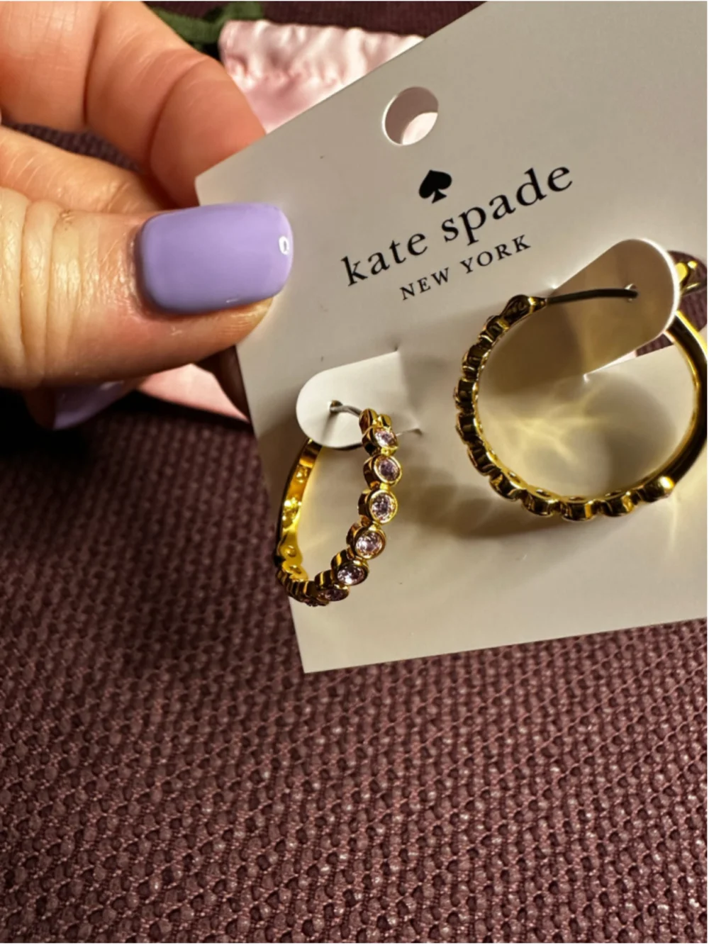 Kate Spade Gold Hoop Earrings with Purple Stones
